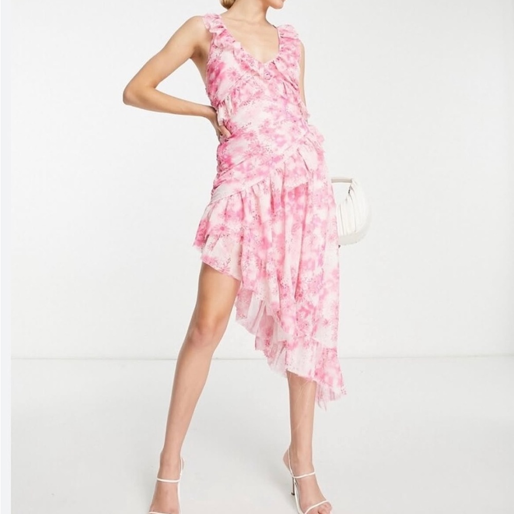 Pink Ruffled Asymmetrical Dress